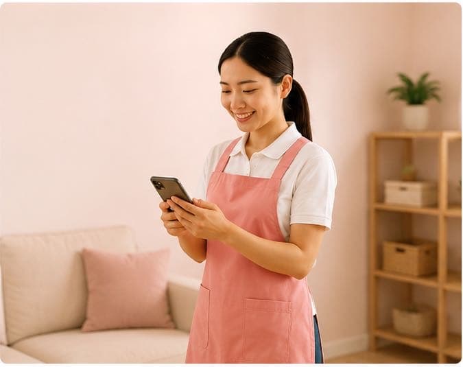 Helper browsing job opportunities on a phone